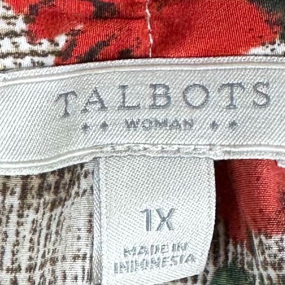 Talbots Sz 1X 16 18 Shirt Top Blouse Floral Bow Tie Front Silky Brown Slvlss - Picture 3 of 4